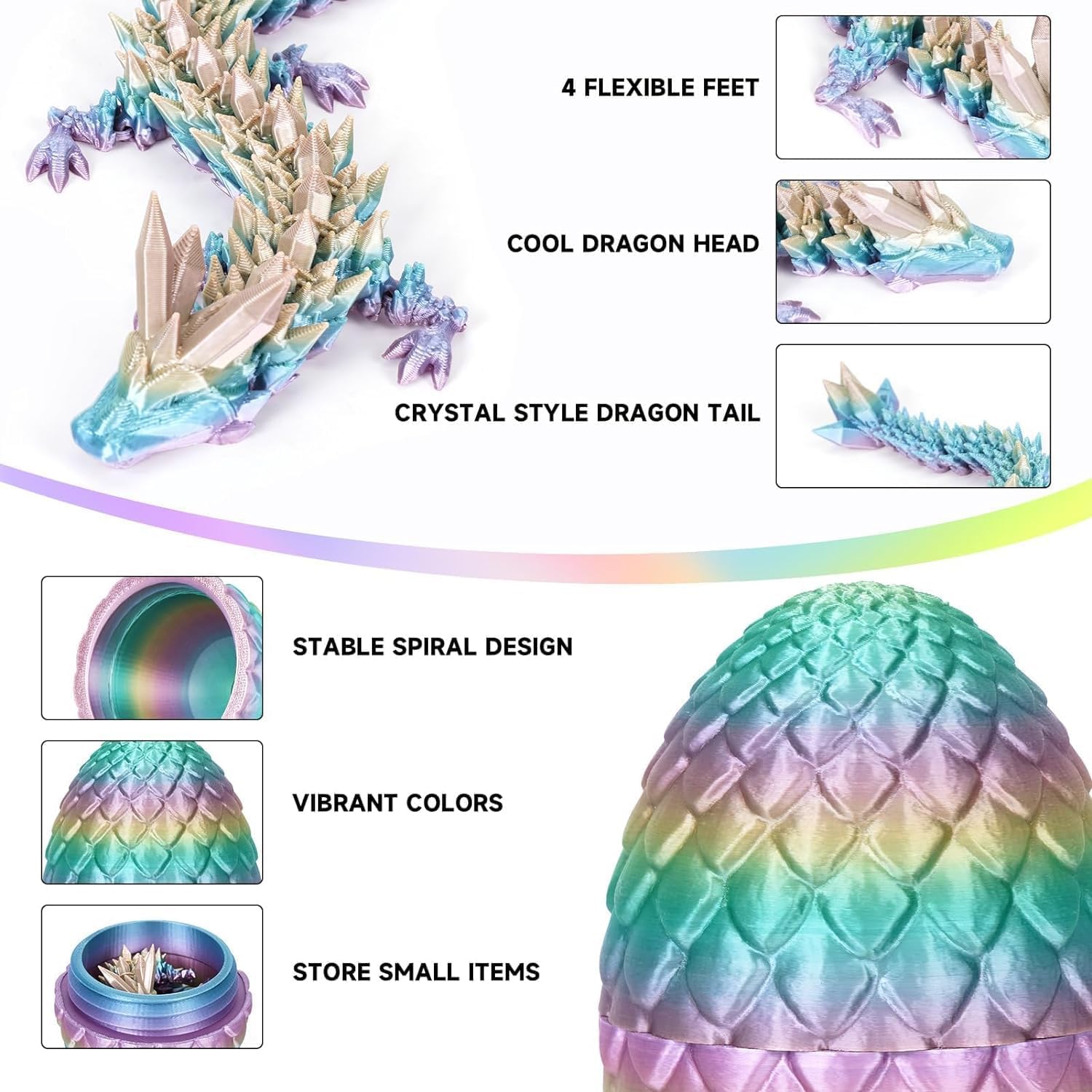 4PCS 3D Printed Dragon Eggs with Dragon Inside House of The Dragon Articulated Crystal Dragon