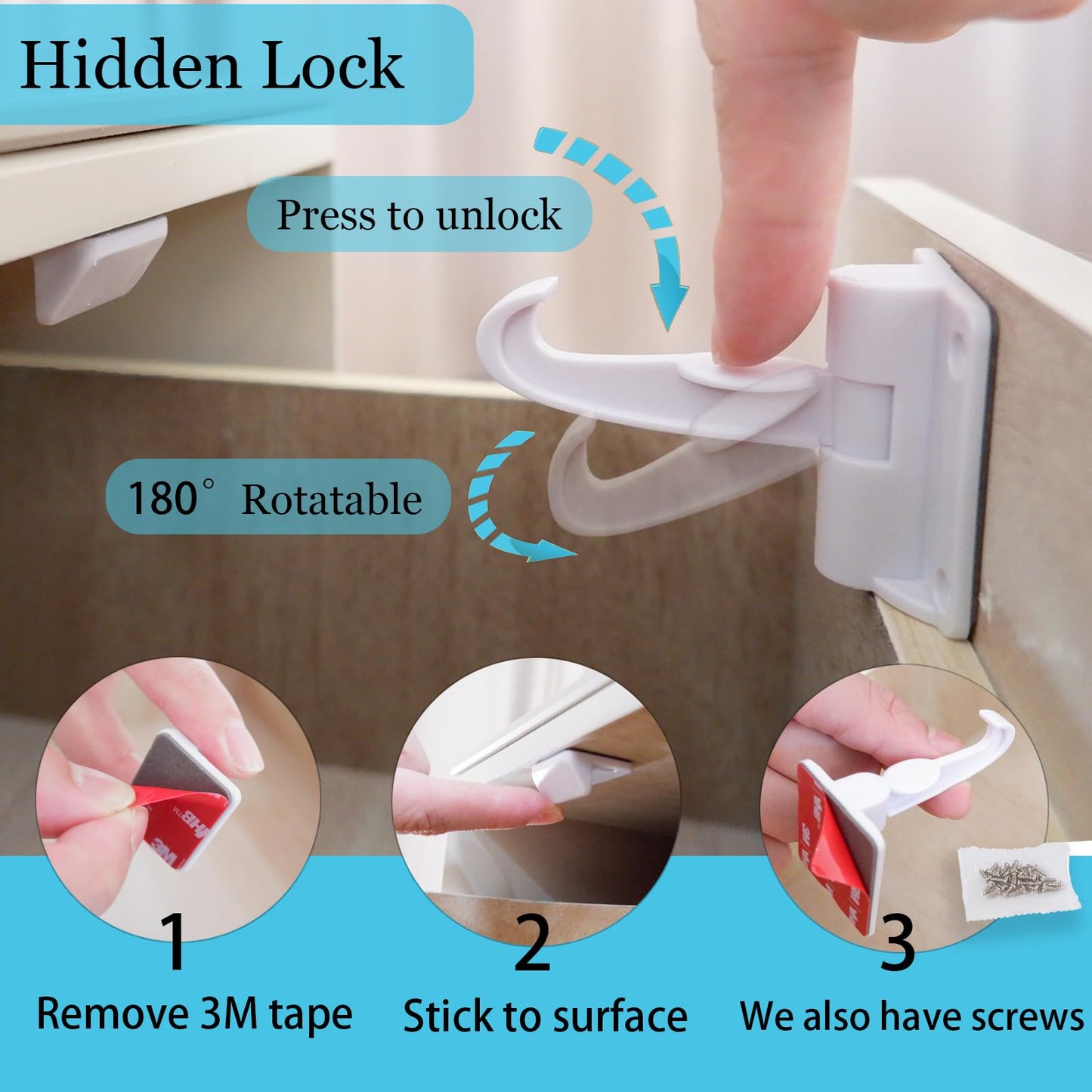 66 Pack Baby Proofing Kit | 12 Hidden Cabinet Drawer Locks, 8 Adjustable Latches, 26 Outlet Covers