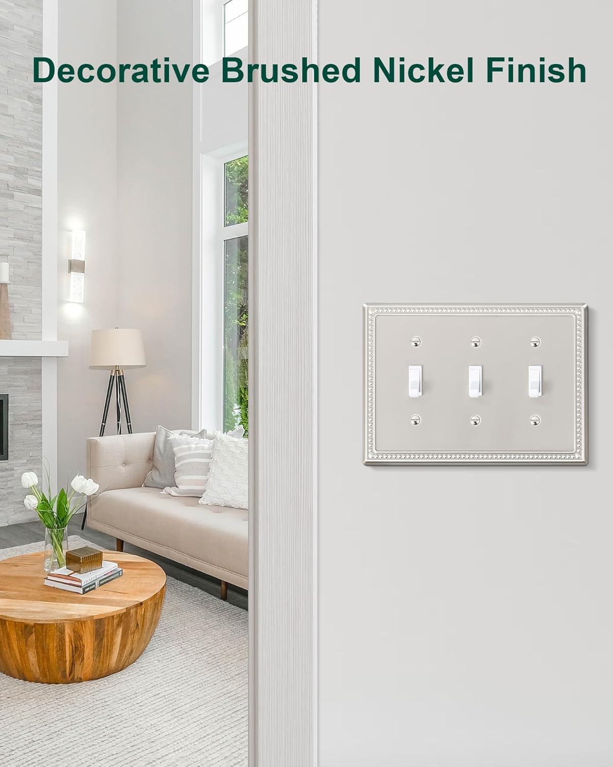 2-Pack Triple Toggle Light Switch Cover Plate, Pearls Decorative Switch Plate Covers, Brushed