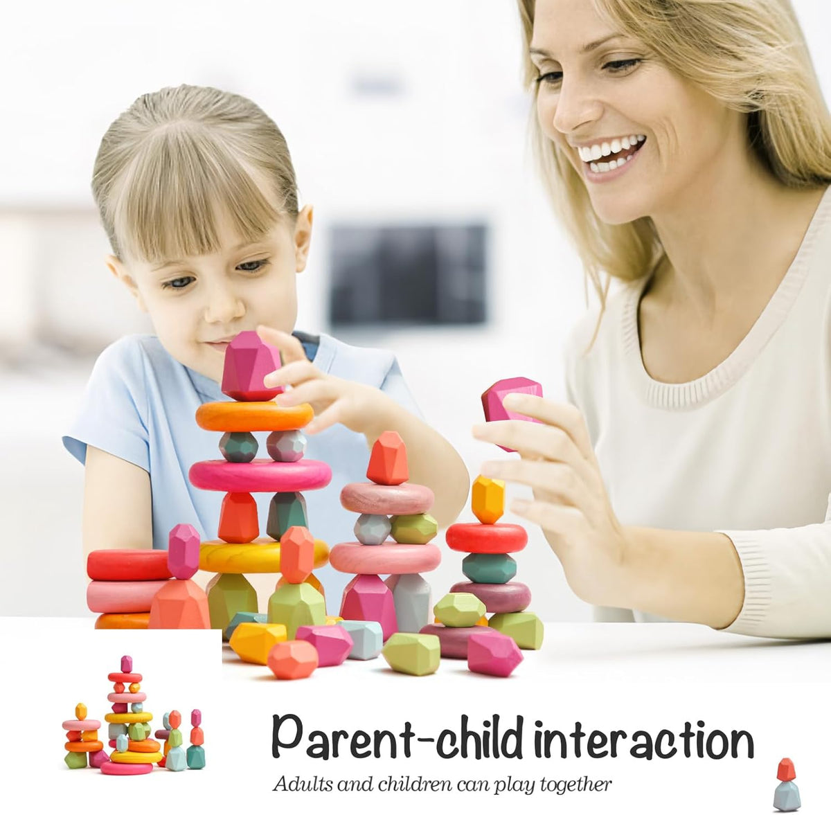 OESSUF Stacking Rocks 26Pcs Stacking Blocks Balancing Stones Wooden Building Toys Wood Stone