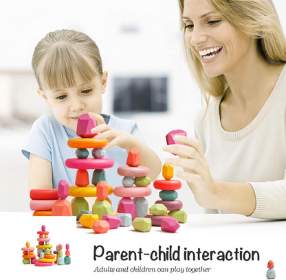 OESSUF Stacking Rocks 26Pcs Stacking Blocks Balancing Stones Wooden Building Toys Wood Stone