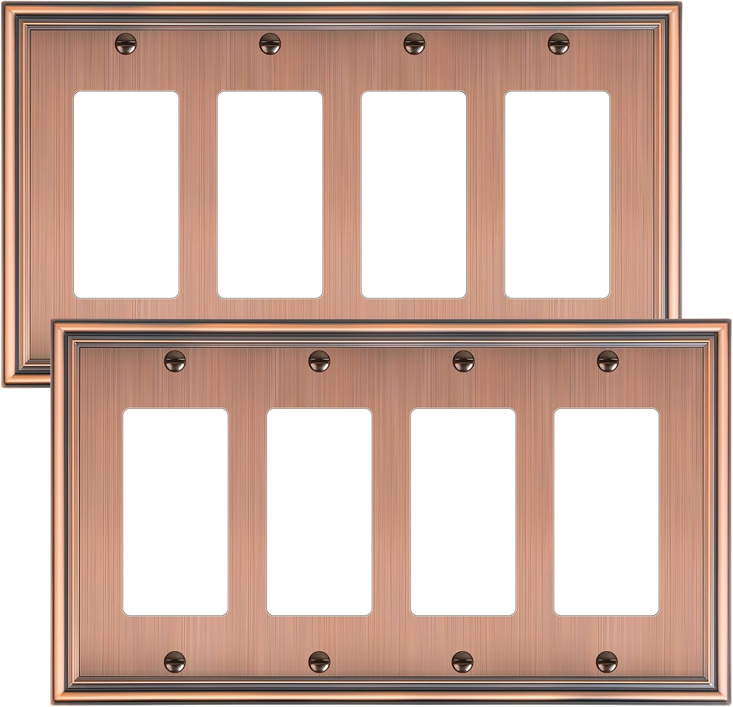 2-Pack Quad Decorator Outlet Cover Plate, Zinc Alloy Antique Copper Switch Plates and Outlet