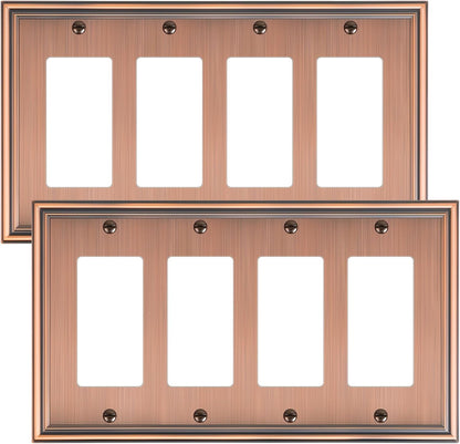 2-Pack Quad Decorator Outlet Cover Plate, Zinc Alloy Antique Copper Switch Plates and Outlet