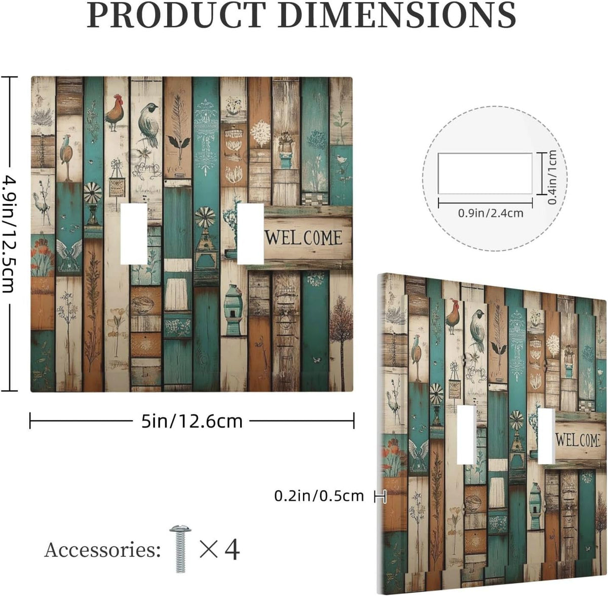 Decorative Switch Plates Vintage Wood Brown Turquoise Splicing 2 Gang Double Toggle Outlet Light
