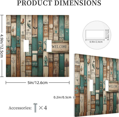 Decorative Switch Plates Vintage Wood Brown Turquoise Splicing 2 Gang Double Toggle Outlet Light