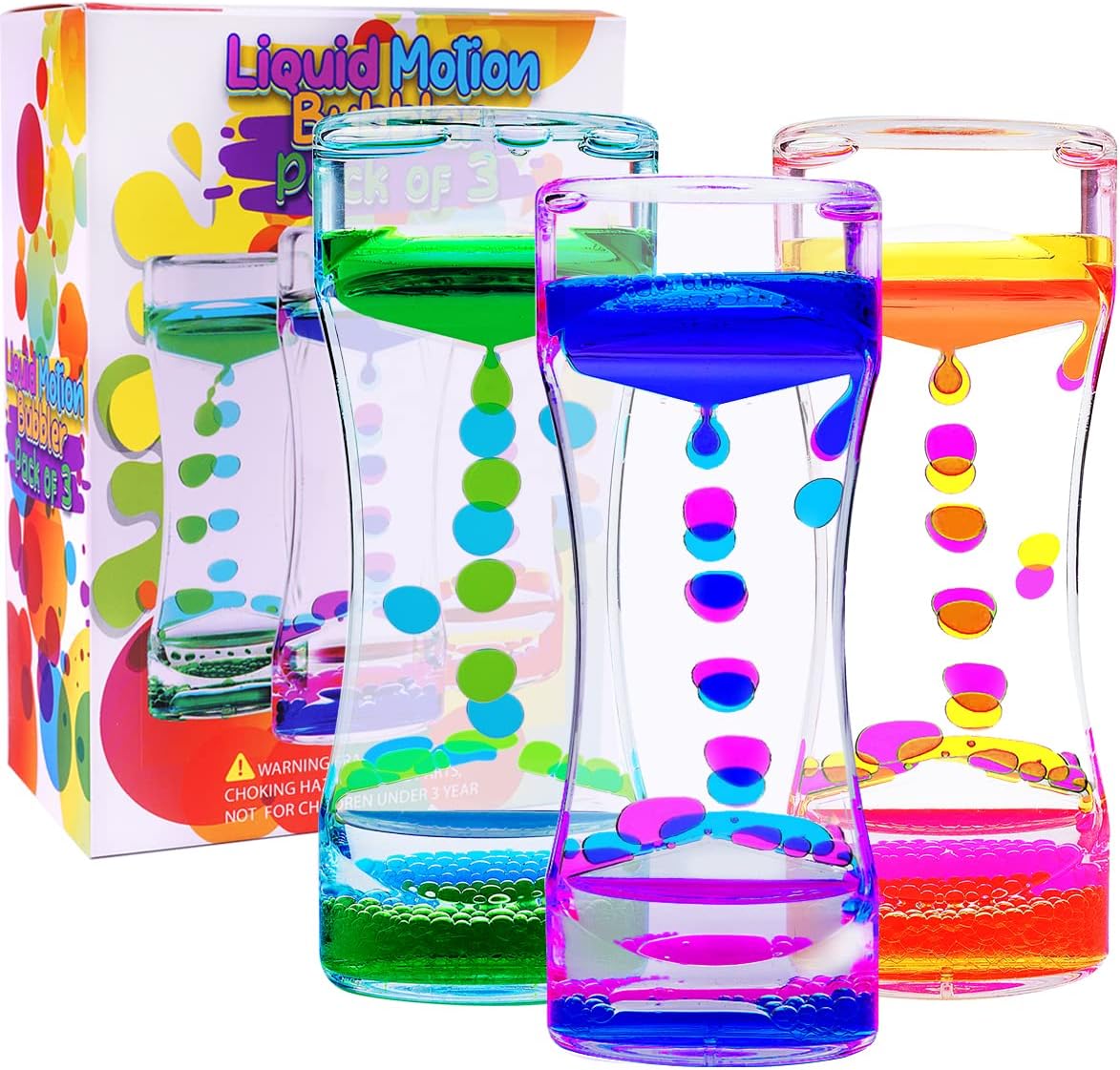 YUE MOTION Liquid Motion Bubbler Visual Sensory Toys, 2 Minute Liquid Timer– New Big Calming