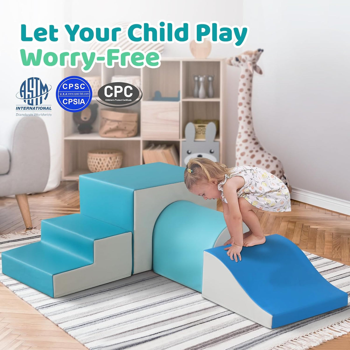 Sumbababy Foam Climbing Blocks for Toddlers: with a Tunnel - 4 PCS Foam Blocks - Kids Indoor
