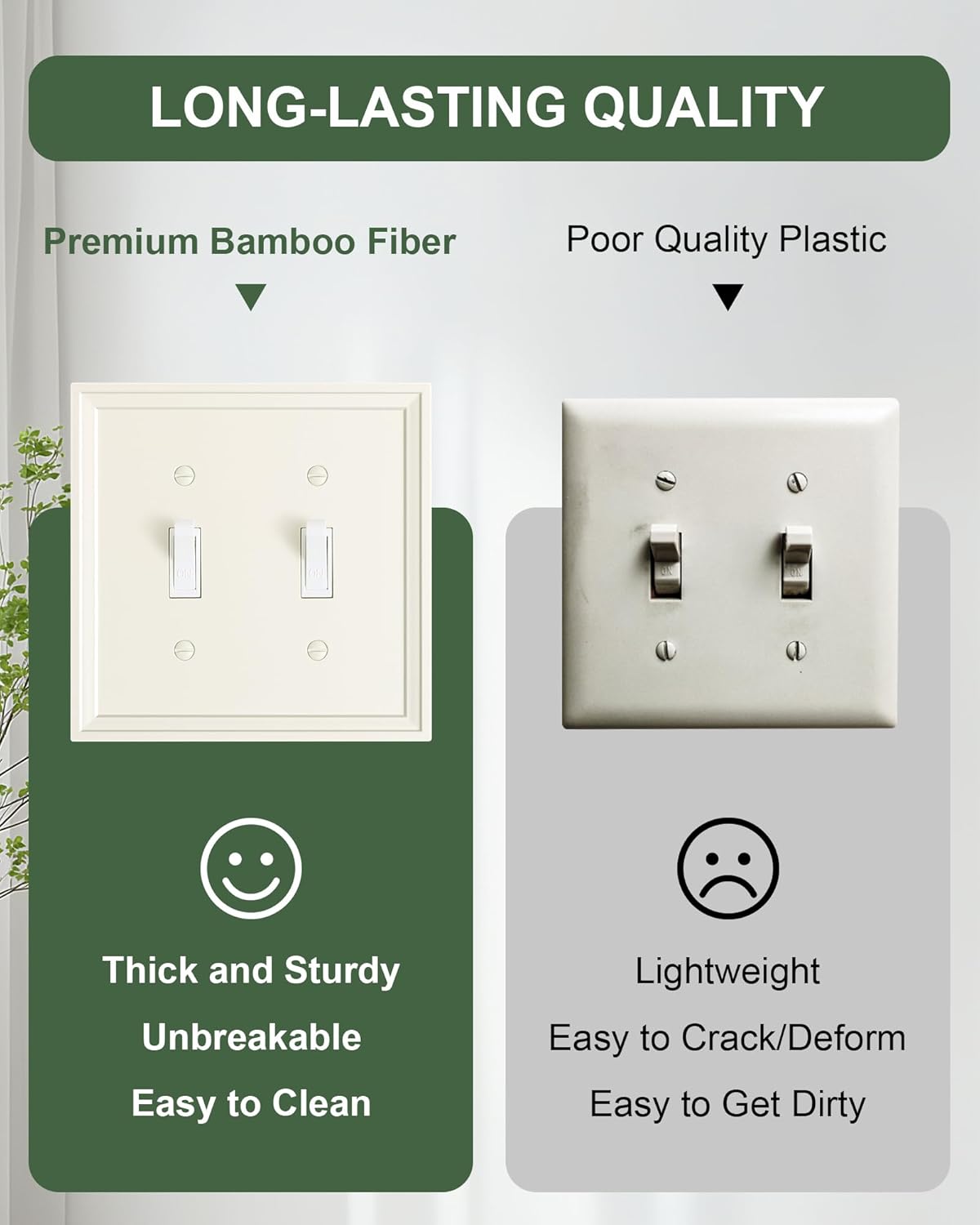 2-Pack Double Toggle Light Switch Cover Plate, Light Almond Decorative Dual Switch Plate Covers