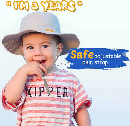 Baby Sun Hat Kids Summer UPF 50+ Toddler Bucket Hat Wide Brim Adjustable Beach Hats for Boys Girls