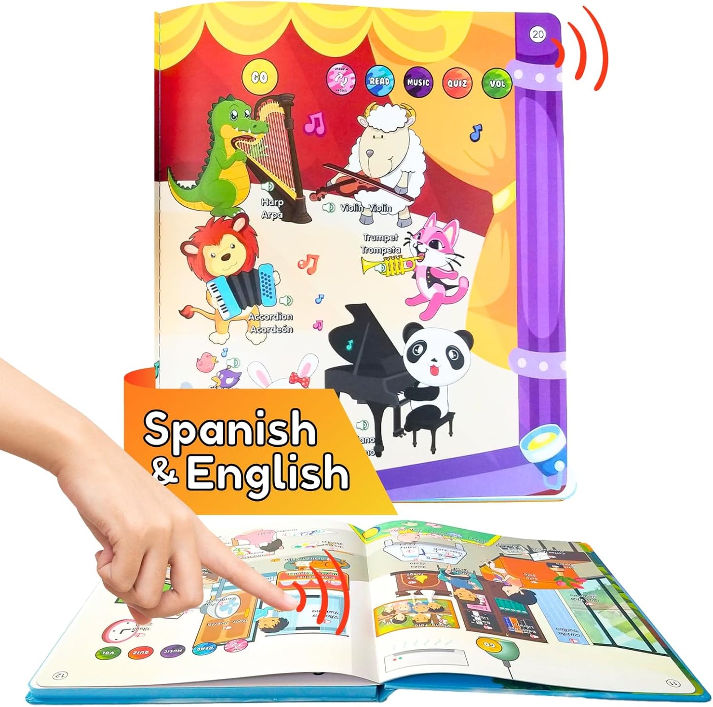 ZEENKIND Spanish & English Talking Learning Book for Kids 2 3 4 5 6 Years Old, 420 Words Toddler