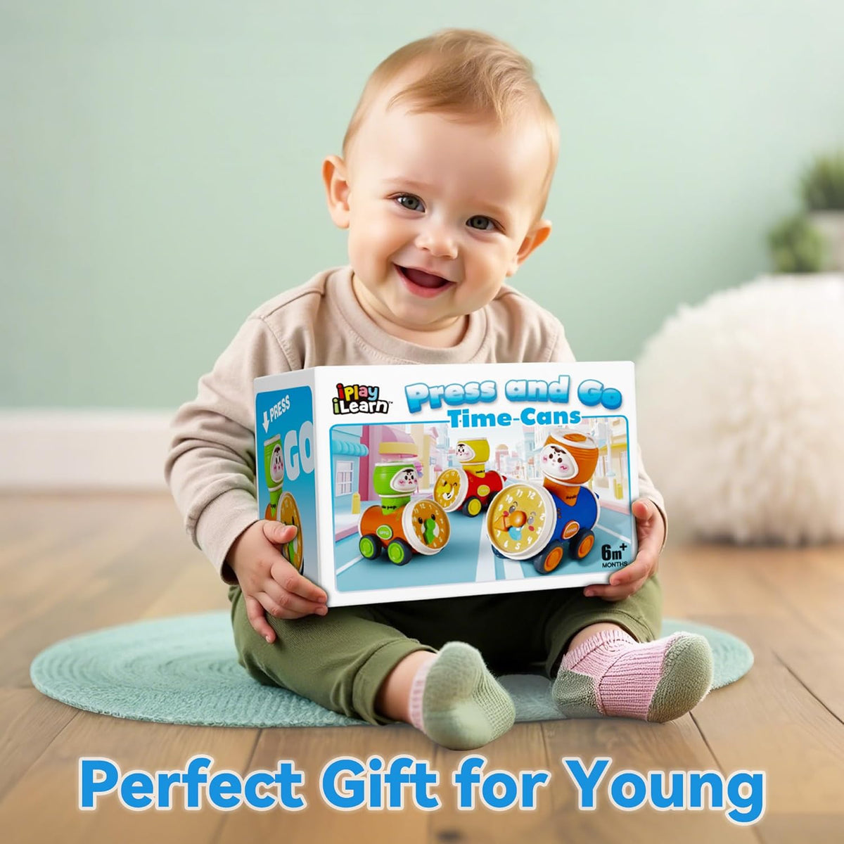 iPlay, iLearn Press to Go Car Toys Set for Toddlers 1-3, Baby Push Go Friction Racing Cars, Infant