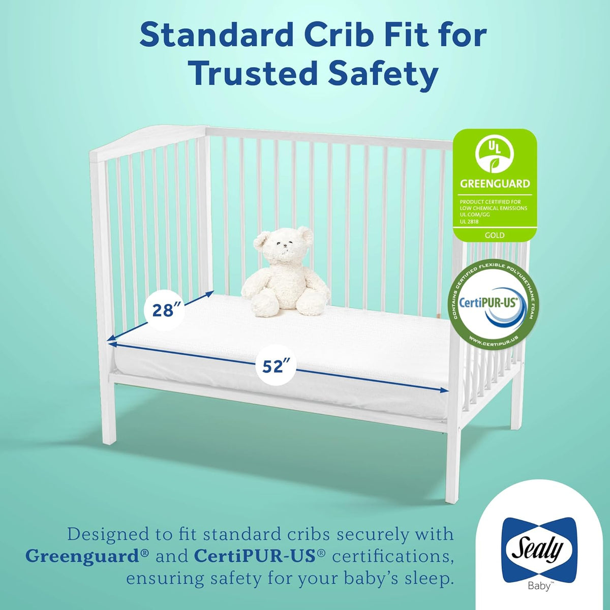 Sealy Baby OptiCool Breathable Crib Mattress, GREENGUARD GOLD Certified, Made in USA, Toddler Bed