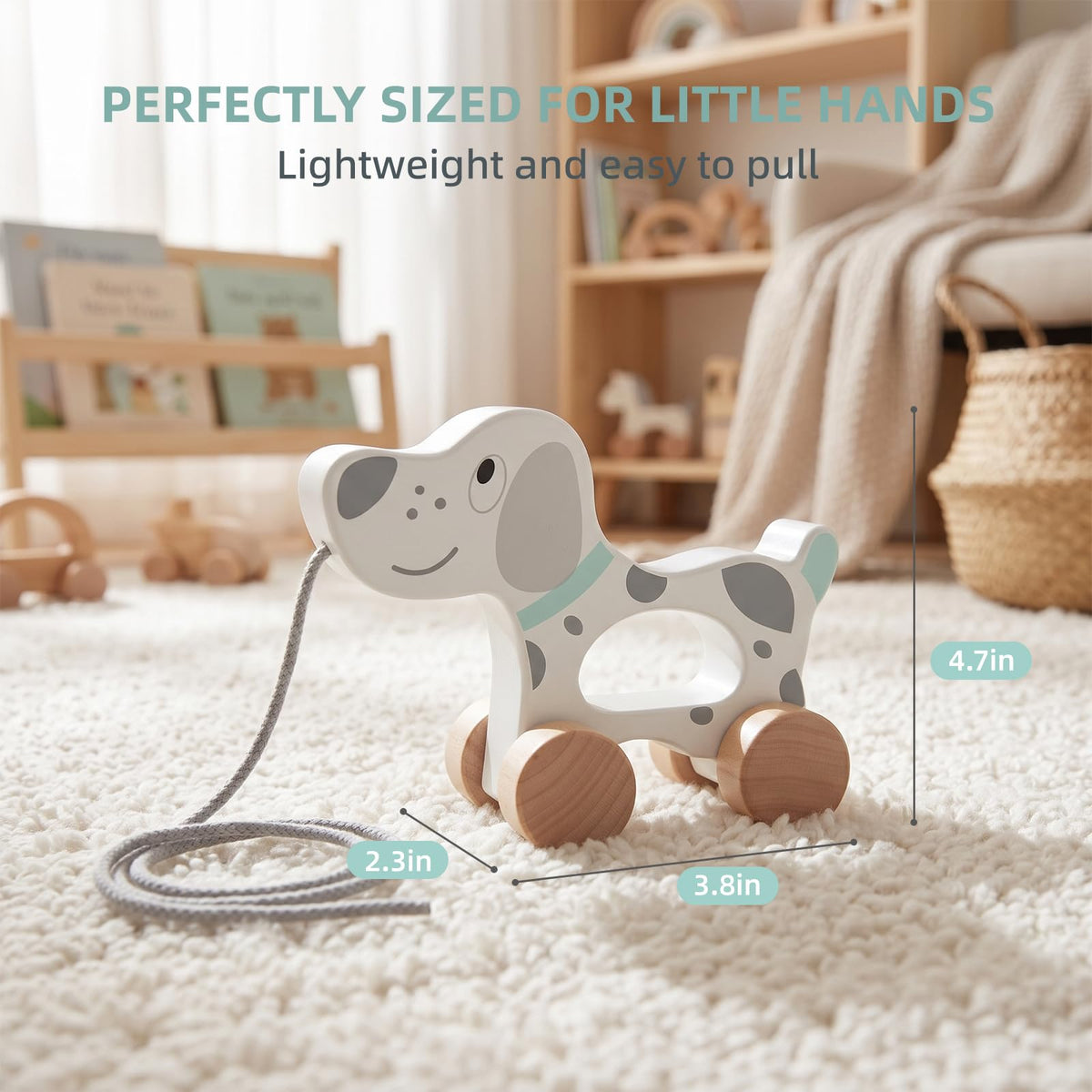 WoodenEdu Baby Toys Car,Wooden Pull Along Toy for Toddlers 1 2 3 Year Olds