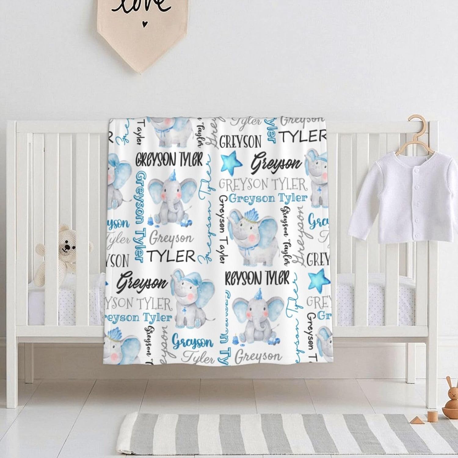 Personalized Elephant Swaddle Blanket with Name - Custom Baby Blanket for Boys & Toddlers - Kids &