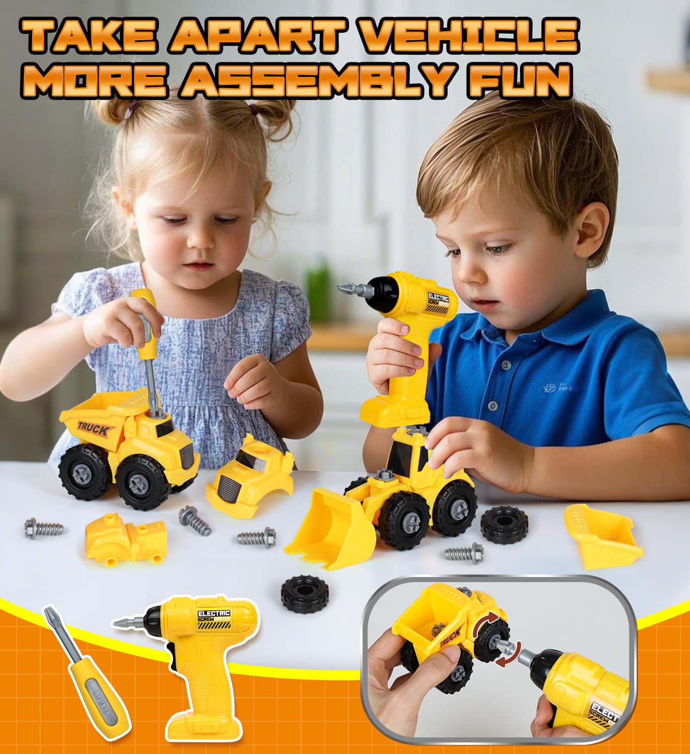 Lehoo Castle Kids Tool Bench with Electric Drill, Realistic Tools, Trucks