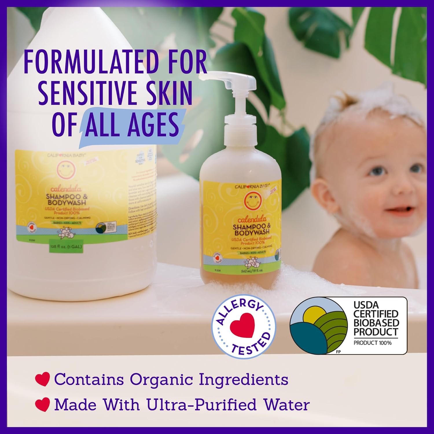 California Baby Calendula Shampoo and Body Wash | 100% Plant-Based (USDA Certified) | Allergy