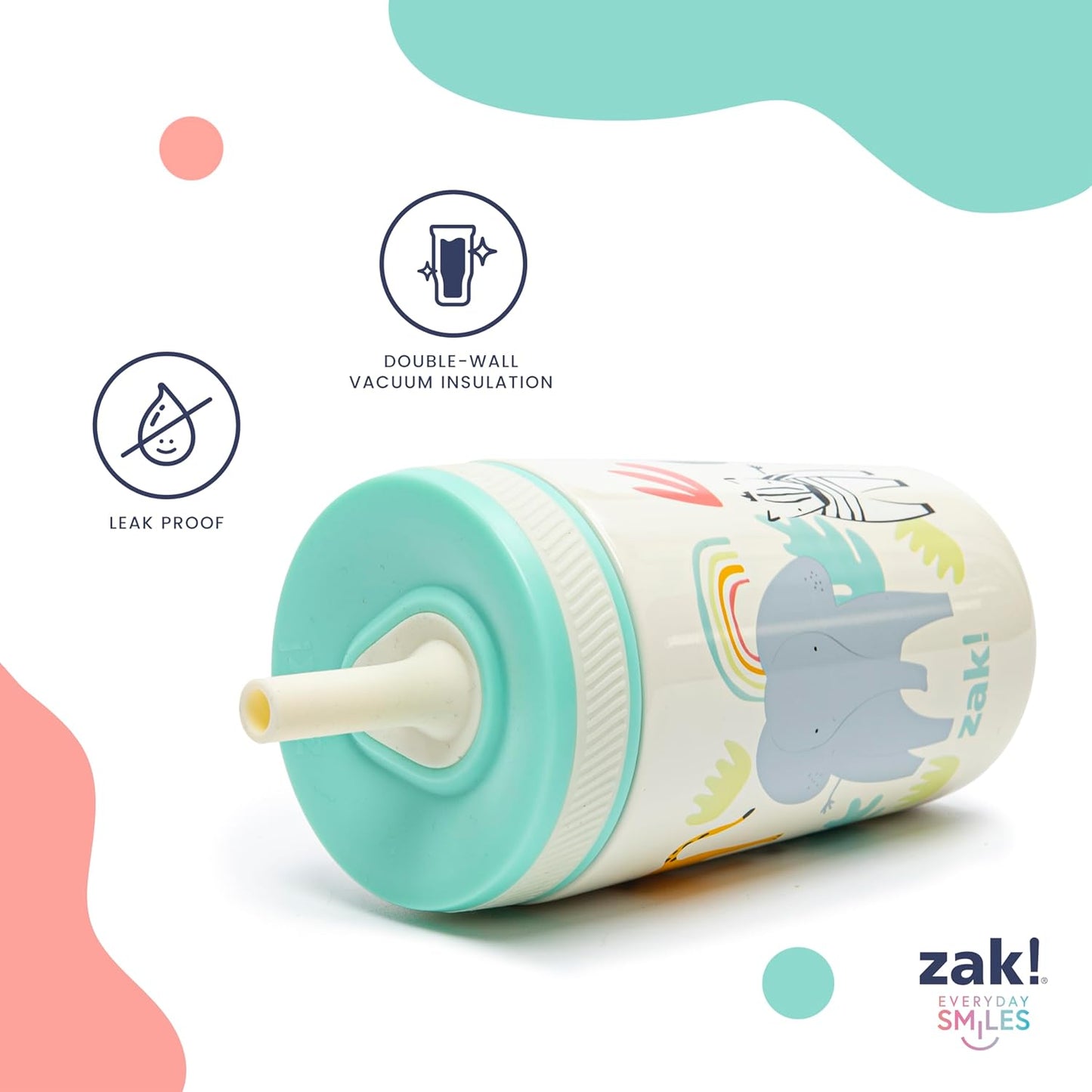 Zak Designs Dino Camo Kelso Tumbler 3pc Set, Leak-Proof Screw-On Lid with Straw, Bundle for Kids