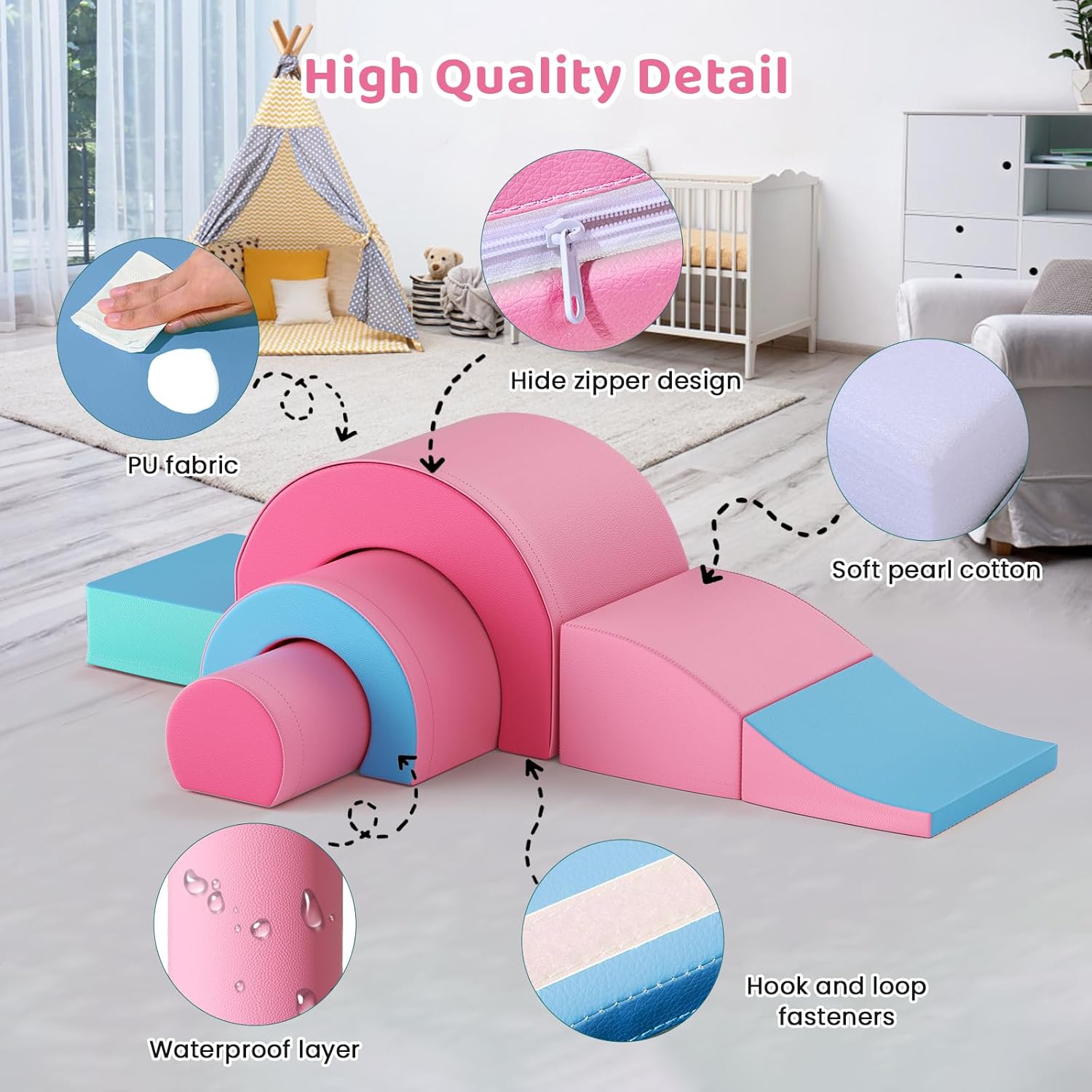 Lischwert Foam Climbing Blocks, Soft Climbing Toys for Toddlers, 5 Pieces Crawl and Climb Foam