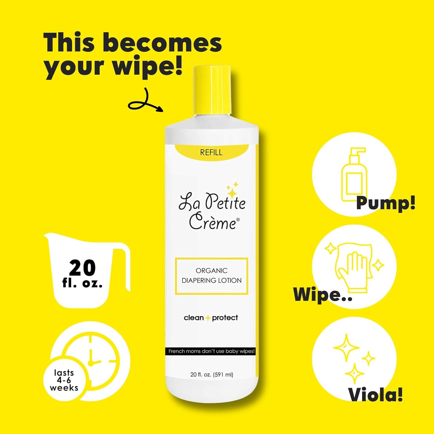 La Petite Creme French Premium Diapering Lotion - Diaper Cream Alternative to Baby Wipes - Gentle