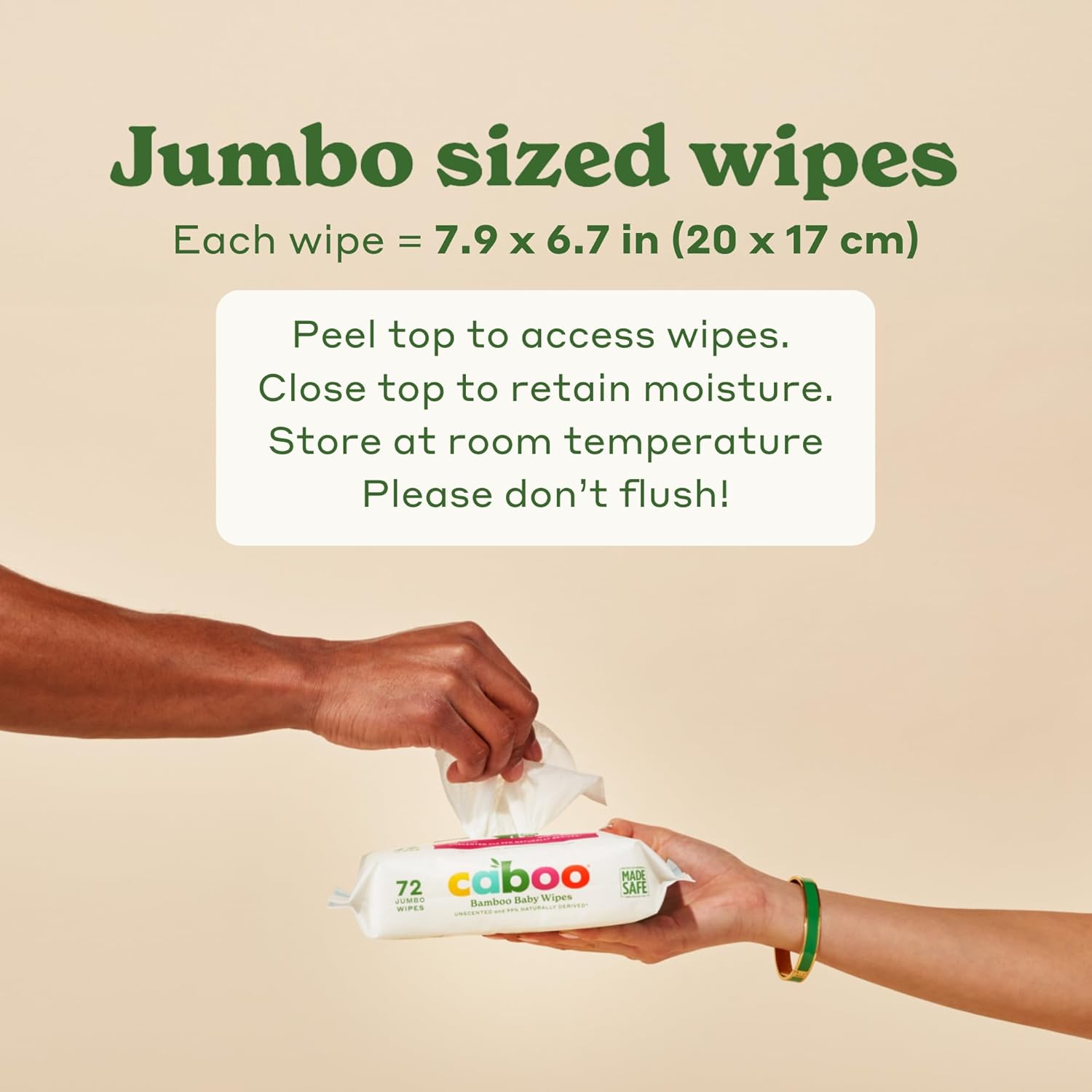 Caboo Baby Wipes, Made with Bamboo Viscose, Certified Made Safe Ingredients, Unscented Baby Wipes