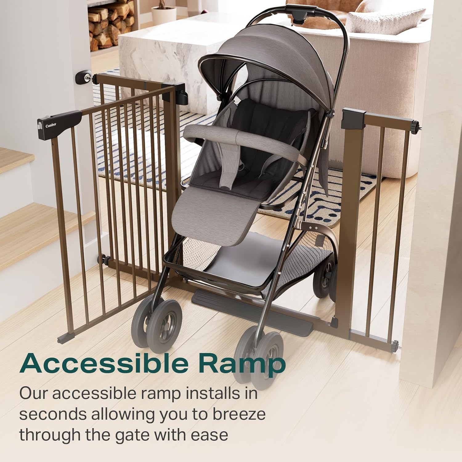 Cumbor 29.7-46" Baby Gate for Stairs, Mom's Choice Awards Winner-Auto Close Dog Gate for the House