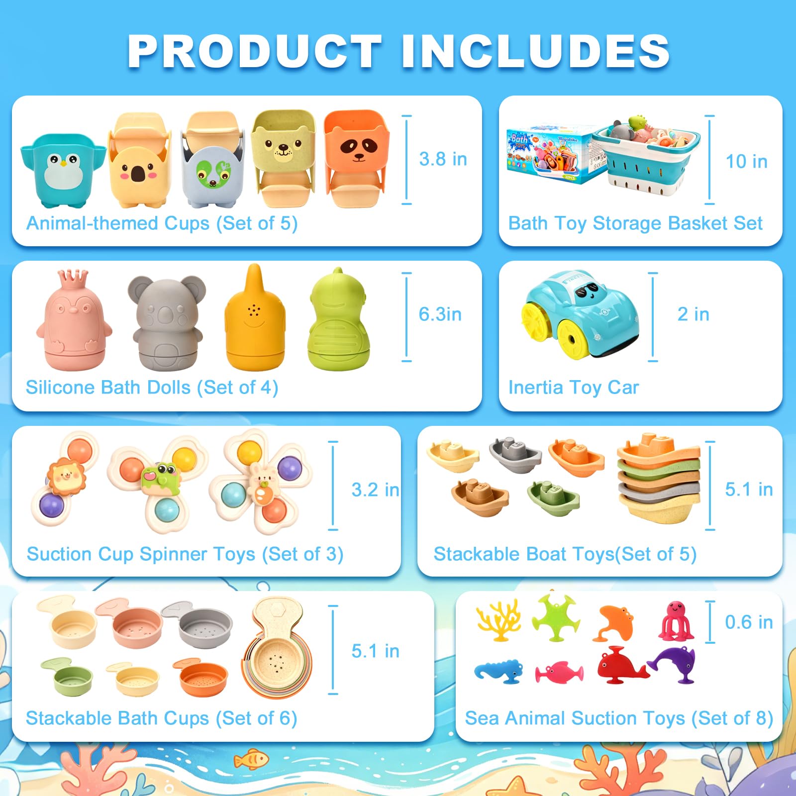 Baby Bath Toys, Pool Toys, Suitable for Children and Toddlers, 6-in-1 Set Including Floating Boat