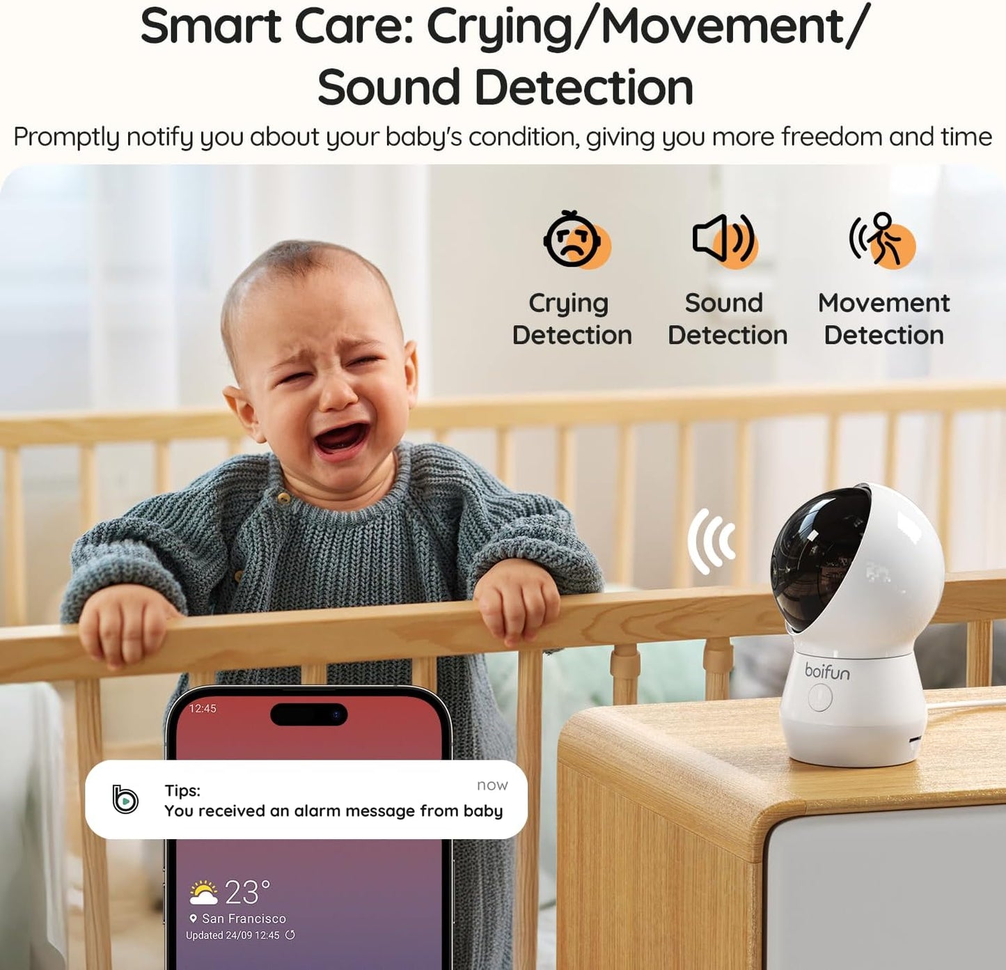 BOIFUN 5.5" AI 4MP Baby Monitor Pro Max: App (Wi-Fi) and Monitor (No Wi-Fi) Control, Upgrade AI