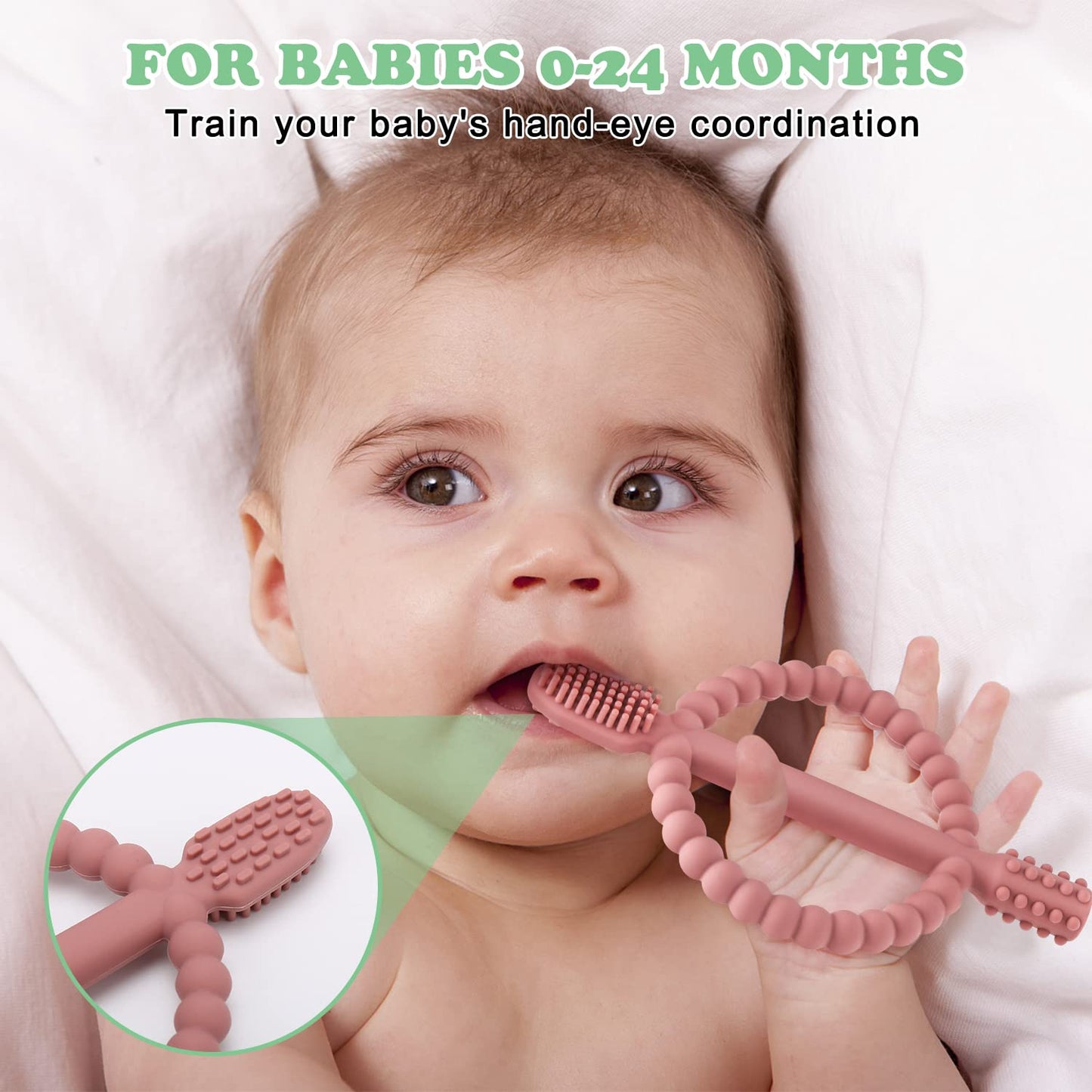 Baby Teething Toys with Easy-Hold Handle, Silicone Infant Toothbrush, Textured On Both Sides Helps