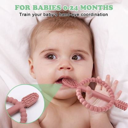 Baby Teething Toys with Easy-Hold Handle, Silicone Infant Toothbrush, Textured On Both Sides Helps