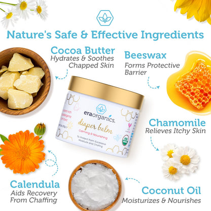 Era Organics Baby Diaper Balm - USDA Organic Ointment Cream Extra Soothing and Nourishing for Dry