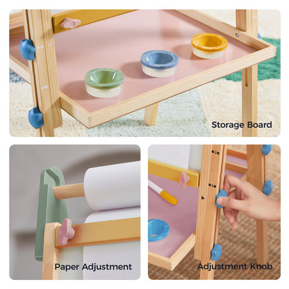Tiny Land Wooden Easel for Kids, Art Easel with Chalkboard & Whiteboard