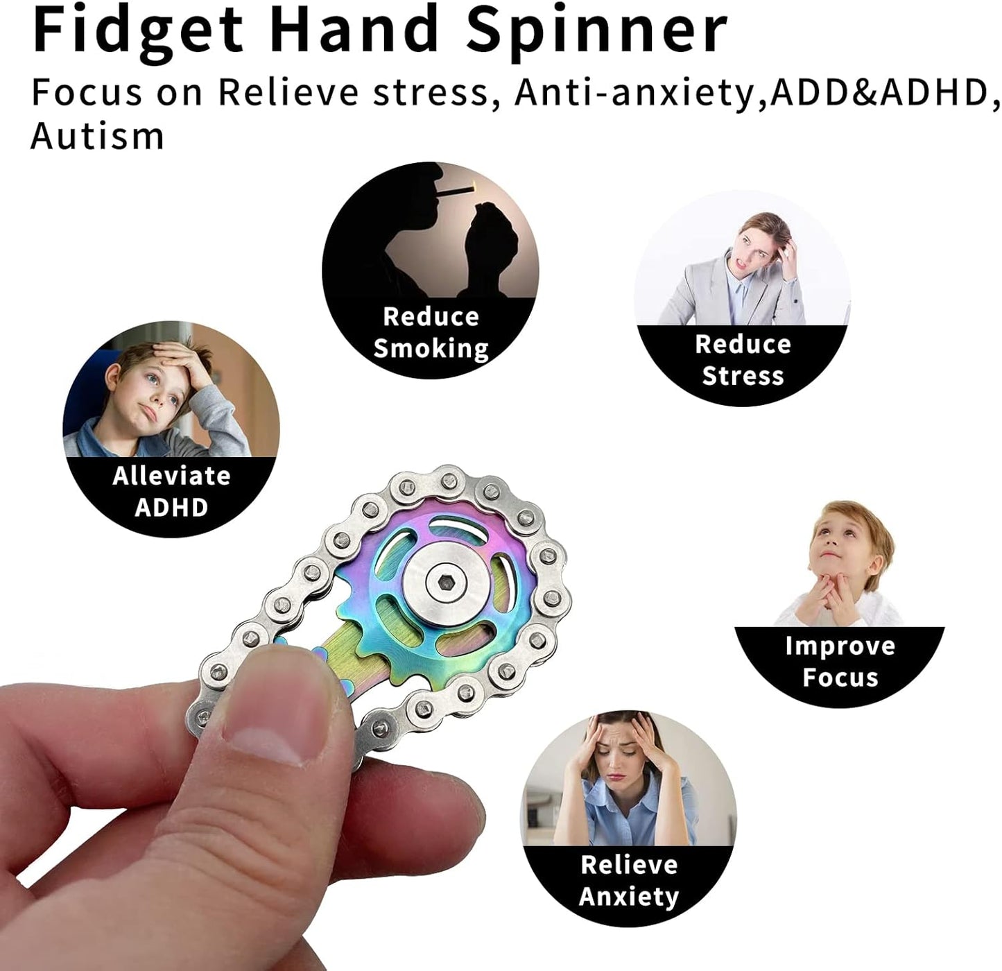 Chain Gear Fidget Spinner, Metal Sprocket Chain Fidget Toy, Stress Anxiety Relief Fidget Toy, Bike