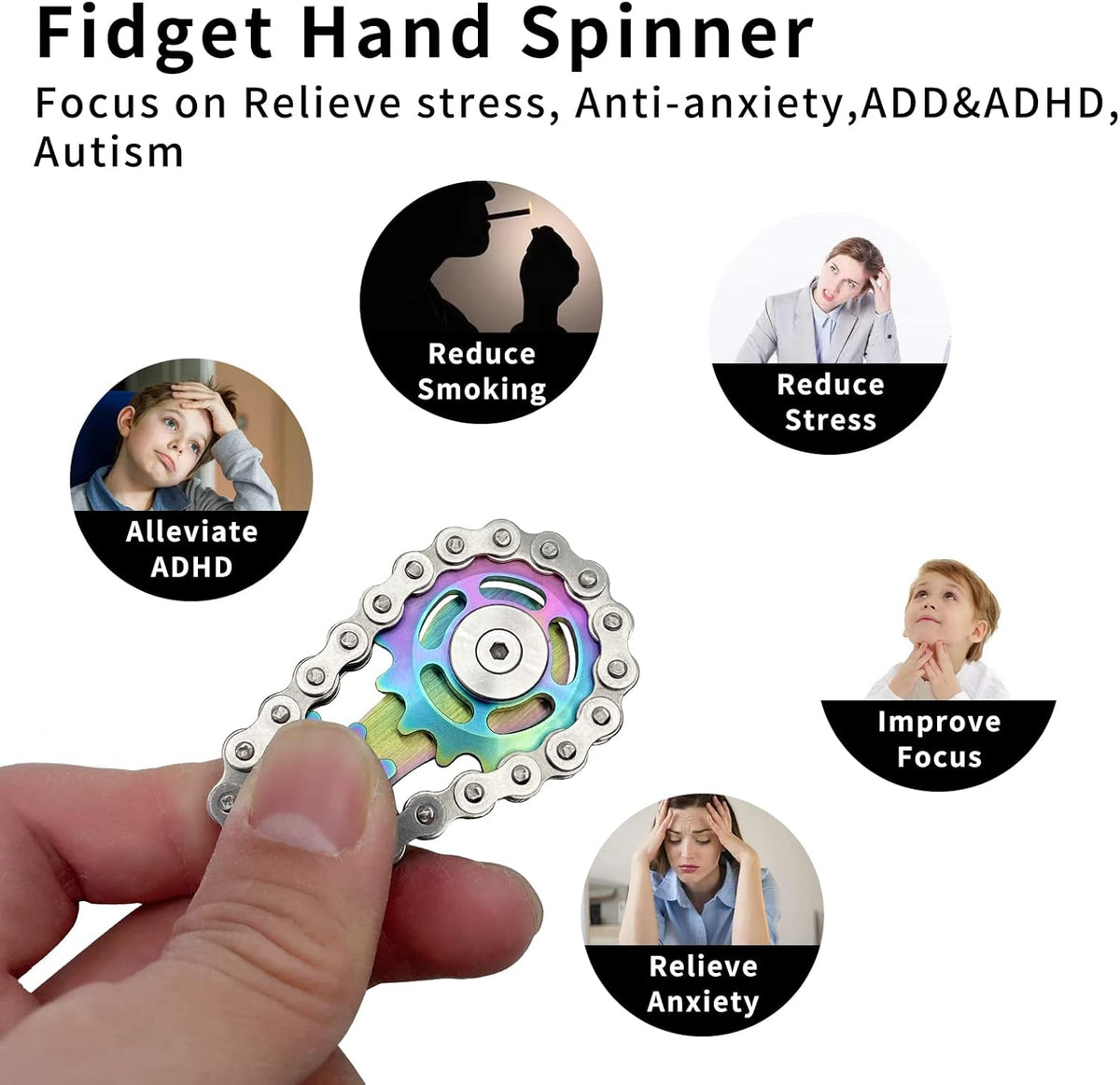 Chain Gear Fidget Spinner, Metal Sprocket Chain Fidget Toy, Stress Anxiety Relief Fidget Toy, Bike