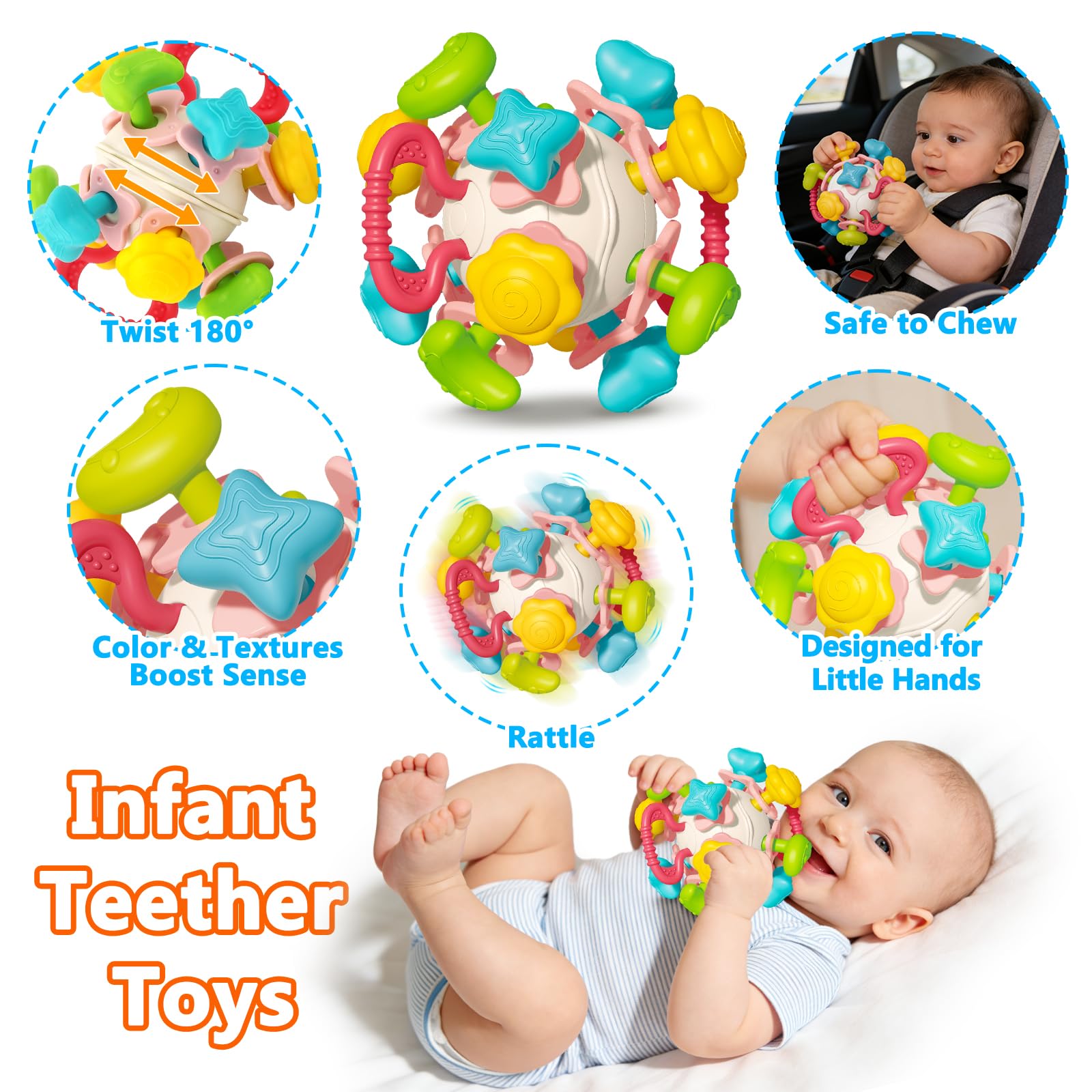 Qirptey Montessori Baby Toy,Stacking Cups Blocks Sensory Bin Teething Toys