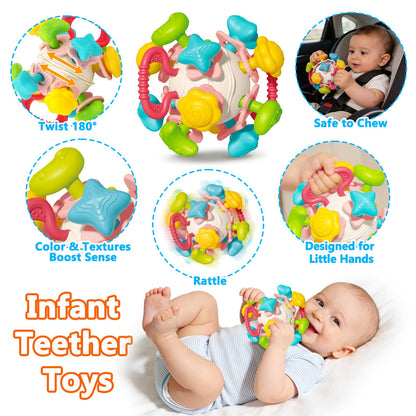 Qirptey Montessori Baby Toy,Stacking Cups Blocks Sensory Bin Teething Toys