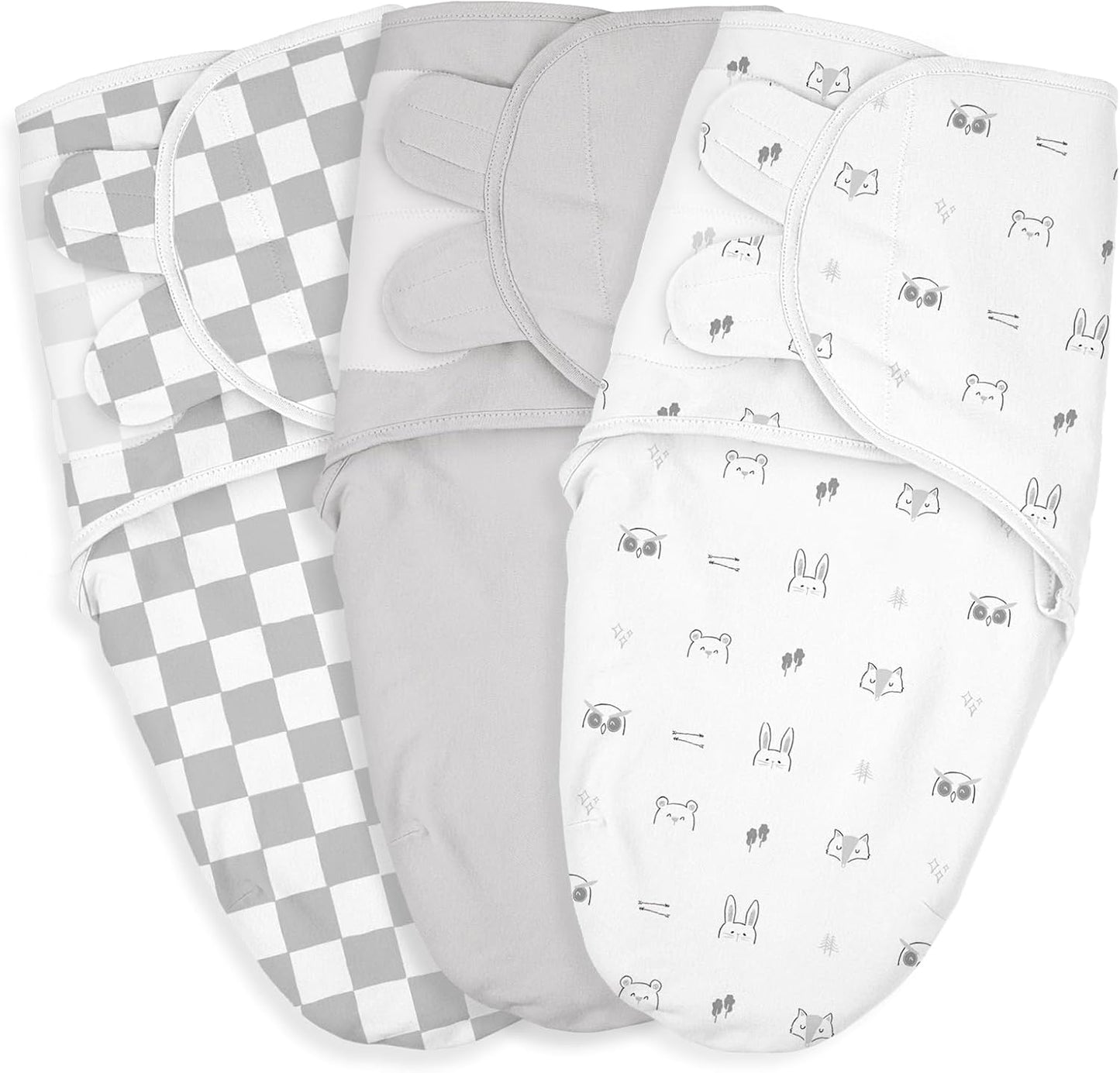 Baby Swaddle Sacks, 3-Pack Newborn Organic Cotton Swaddle Wrap, Adjustable Swaddling Blankets