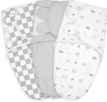 Baby Swaddle Sacks, 3-Pack Newborn Organic Cotton Swaddle Wrap, Adjustable Swaddling Blankets