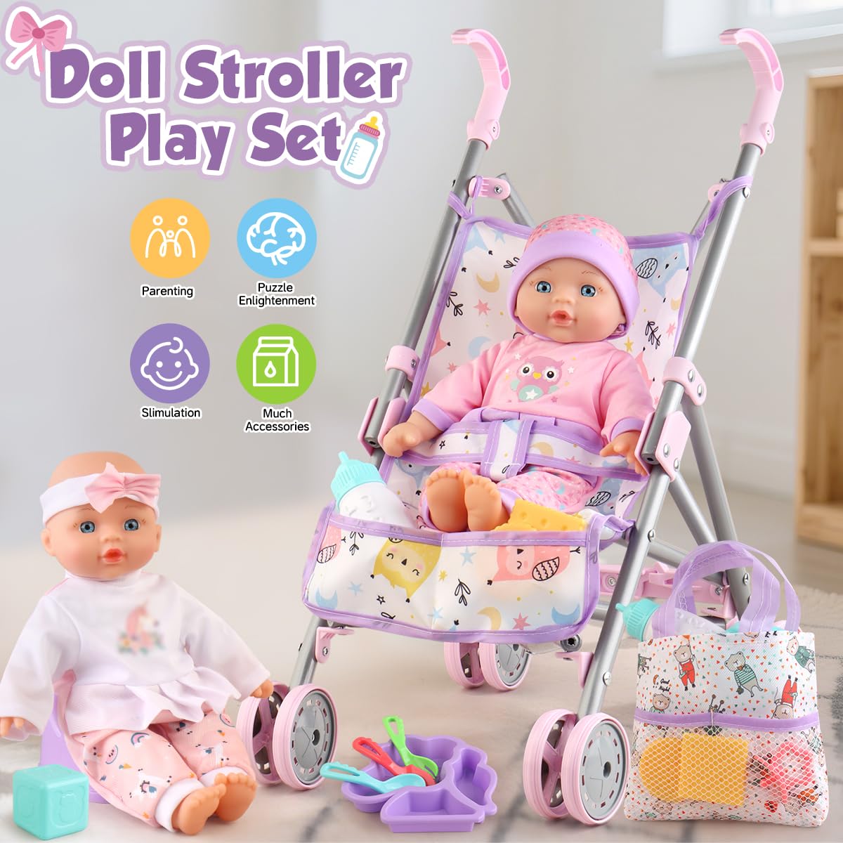 Baby Doll with Stroller Set for Realistic Pretend Play for 3 4 5 6 7 Year Old Toddler Girls Gifts.