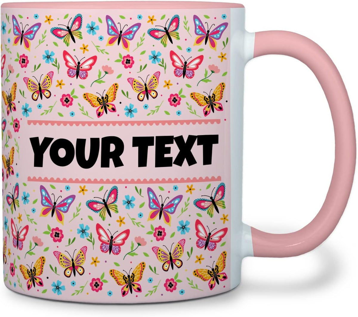 Personalized Mug for Kids - Butterflies - Custom Name/Text, Ceramic Hot Chocolate/Cocoa/Coffee Cup