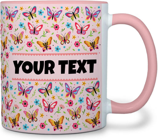 Personalized Mug for Kids - Butterflies - Custom Name/Text, Ceramic Hot Chocolate/Cocoa/Coffee Cup