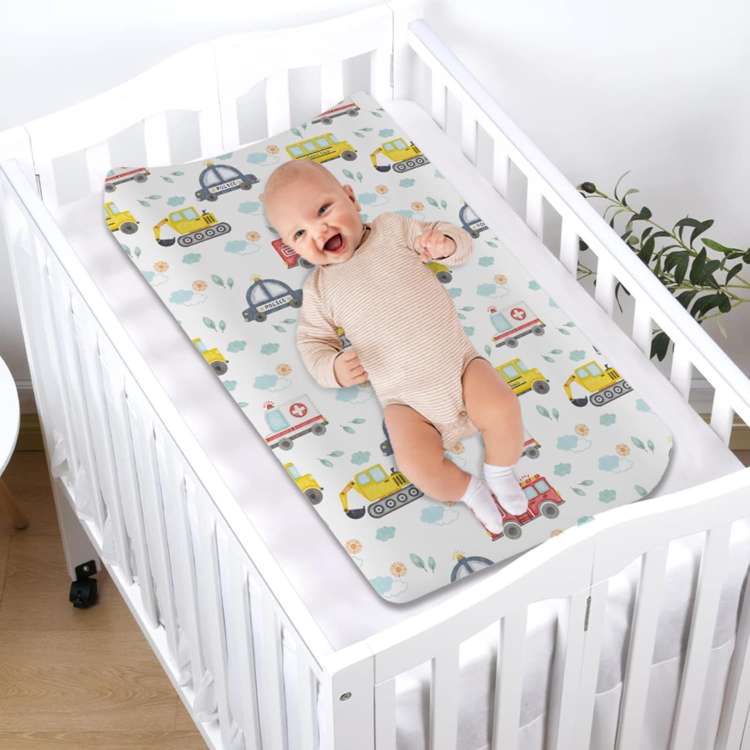 Watercolor Cars Changing Pad Covers Cute Transport Vechile Sun Clouds Leaves Diaper Change Pad
