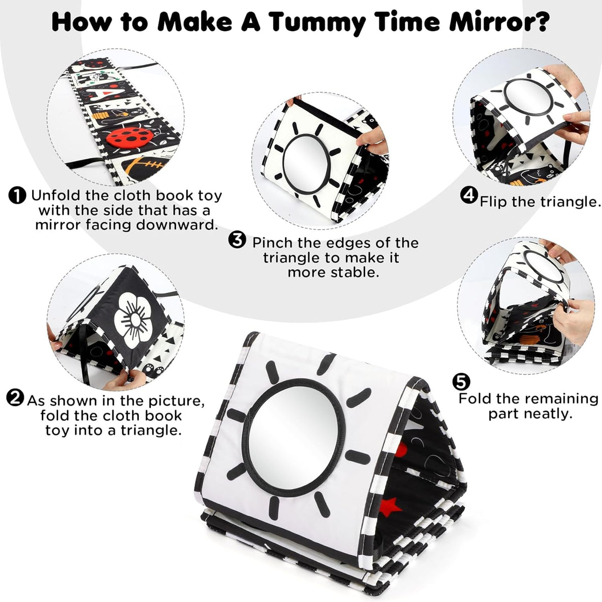 URMYWO Black and White Baby Toys, Tummy Time High Contrast Newborn Toys 0-3 Months, Soft Baby Book