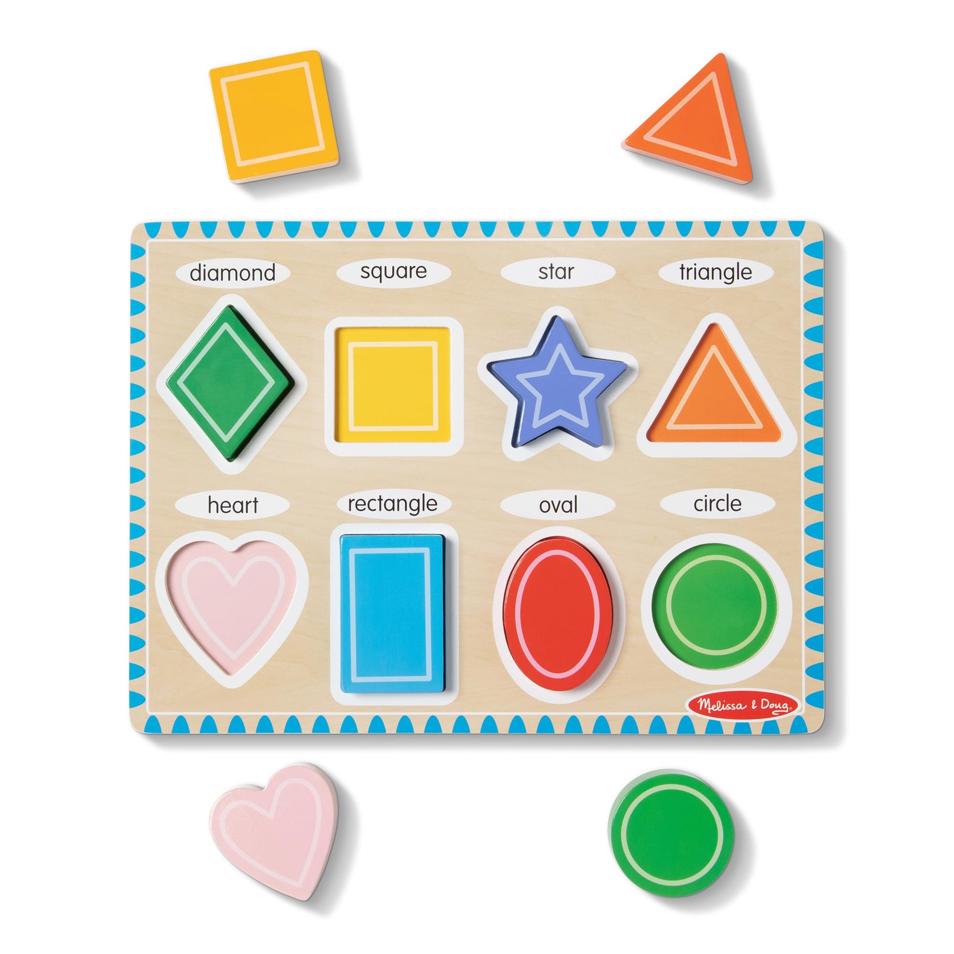 Melissa & Doug Shapes Wooden Chunky Puzzle (8 pcs) Color Matching Shape Sorter Toys for Toddlers
