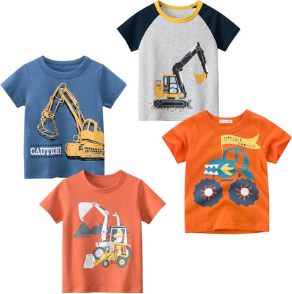 Boys' 4-Pack Excavator Short Sleeve Crewneck T-Shirts Top Tee Size 2-7 Years Toddler Boys' Value