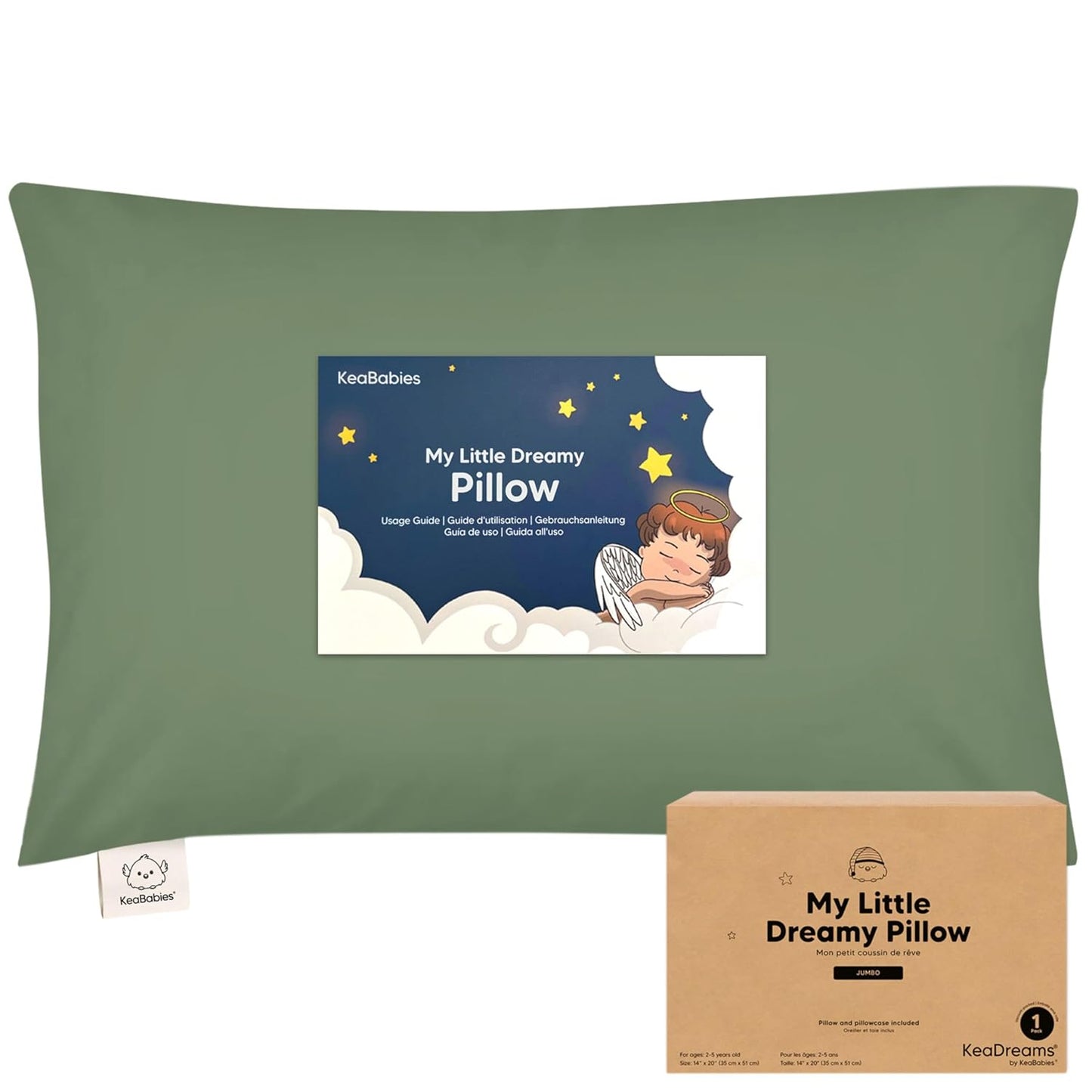KeaBabies Toddler Pillow with Pillowcase, Jumbo 14X20 - Soft Organic Cotton Toddler Pillows for