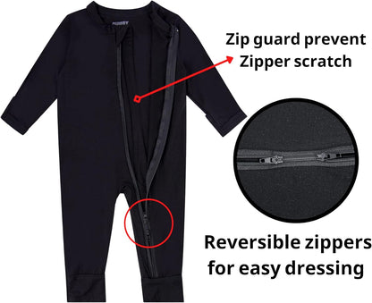 GUISBY Baby Pajamas with Mitten Cuffs - 3Pcs Girls Boys 2 Way Zipper Long Sleeve Rayon Sleepers