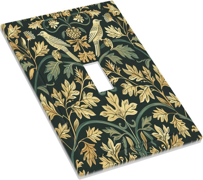 Decorative Light Switch Cover William Morris Vintage Botanical Birds Golden Green Leaves 1 Gang