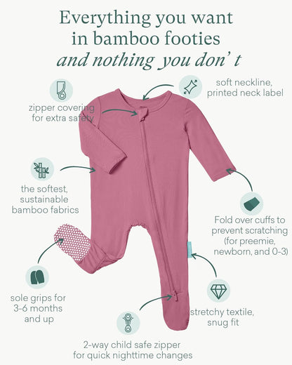 Baby Zipper Footie Pajamas, Supersoft Bamboo Rayon Baby Footed Pjs Boy Girl 0-3-6-9-18-24 Month