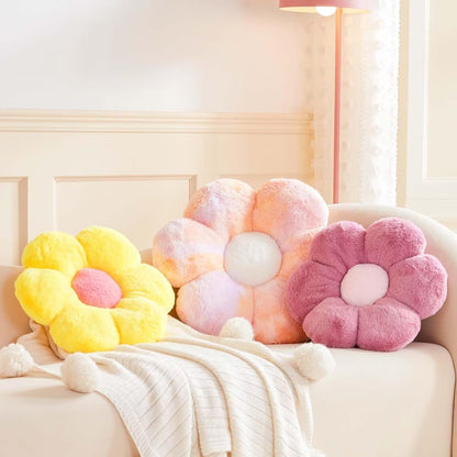 Dusty Purple Flower Shaped Throw Pillow with Faux Rabbit Fur, 19.6" Soft Plush Throw Pillow for
