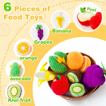 Play Food for Toddler 1-3, Plush Pretend Food Set with Sorting Fruit Basket, Baby Sensory Toys 6-12